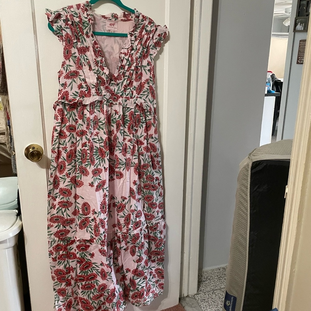 Floral Pink and Green Maxi Dress
